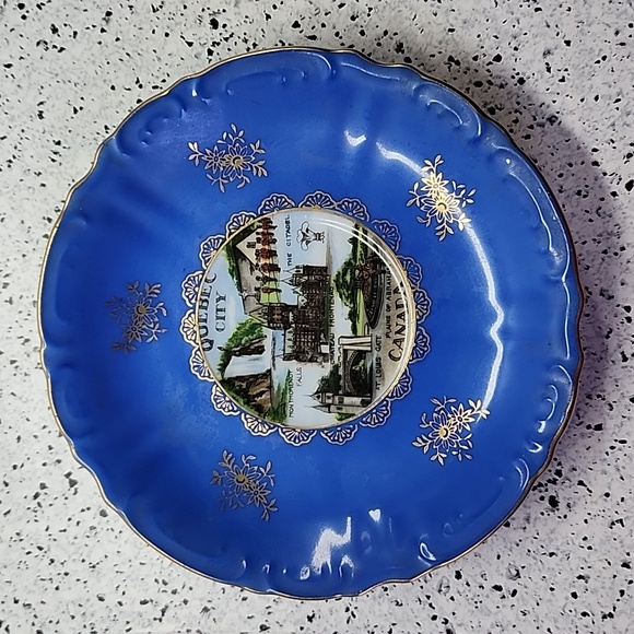 Hand Painted Canada Souvenir Tea Cup & Saucer, Made in Japan, Iridescent Blue - Picture 2 of 6